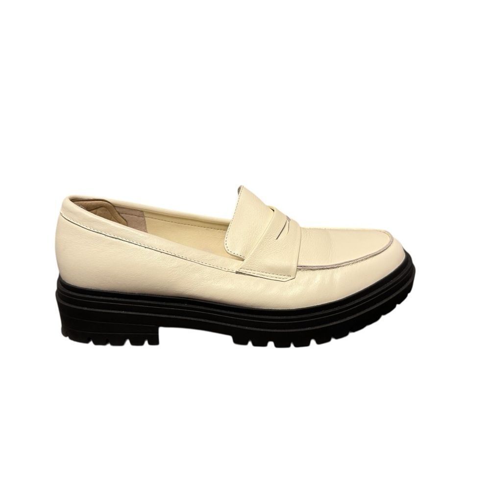 Quince Cream Bone Leather Chunky Lug Sole Penny Loafers Size 9 Quiet Luxury